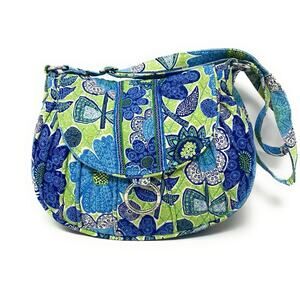 Vera Bradley Doodle Daisy Blue Green Crossbody Saddle bag Purse